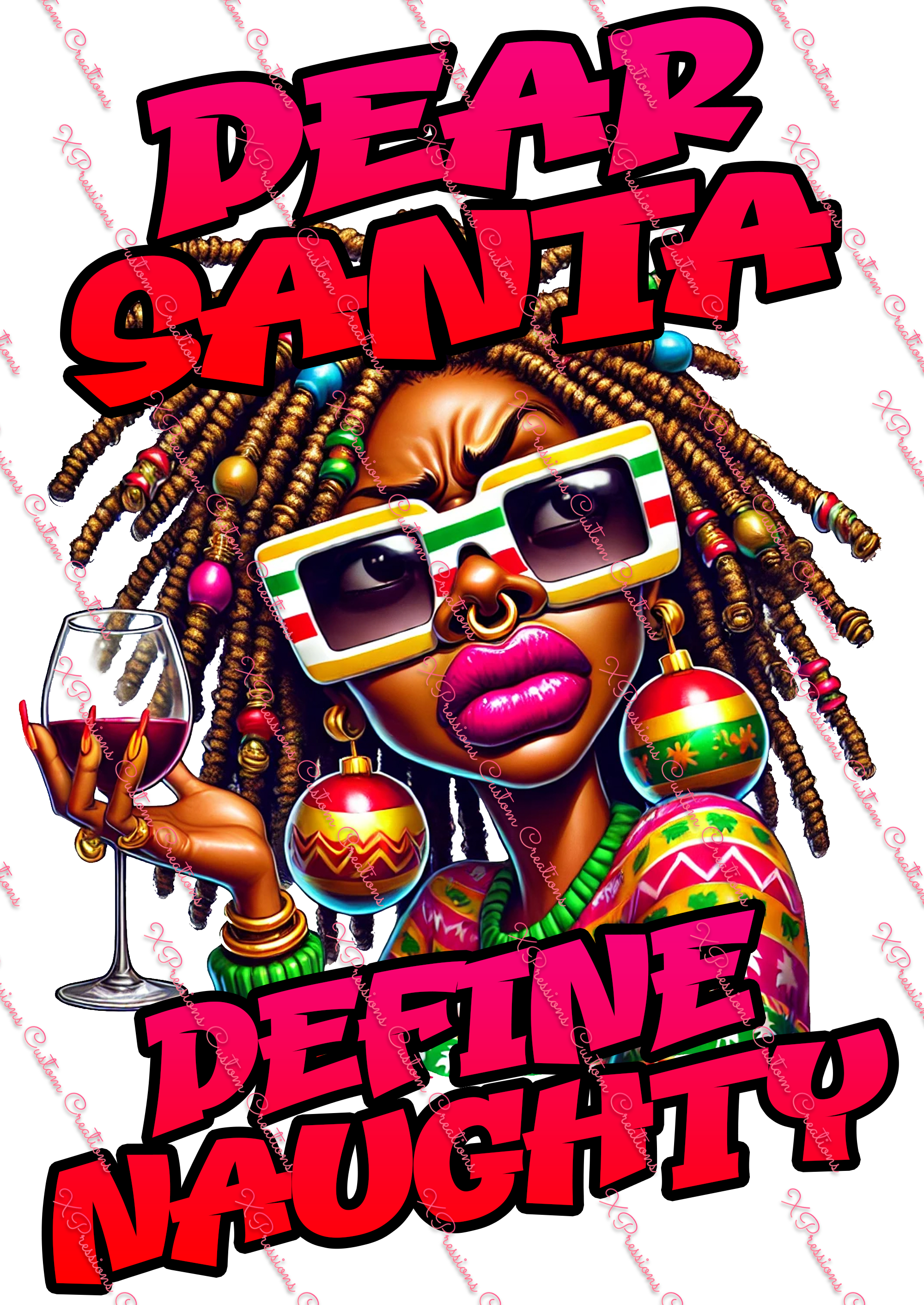 Quirky African Woman Asking Santa to Define "Naughty" - Digitial File Bundle