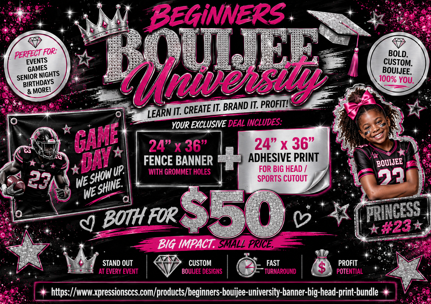 Beginners Bouijee University – Banner + Big Head Print Bundle