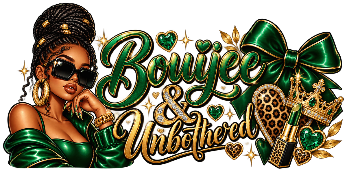 Bouijee & Unbothered emerald and gold UV DTF cup wrap design