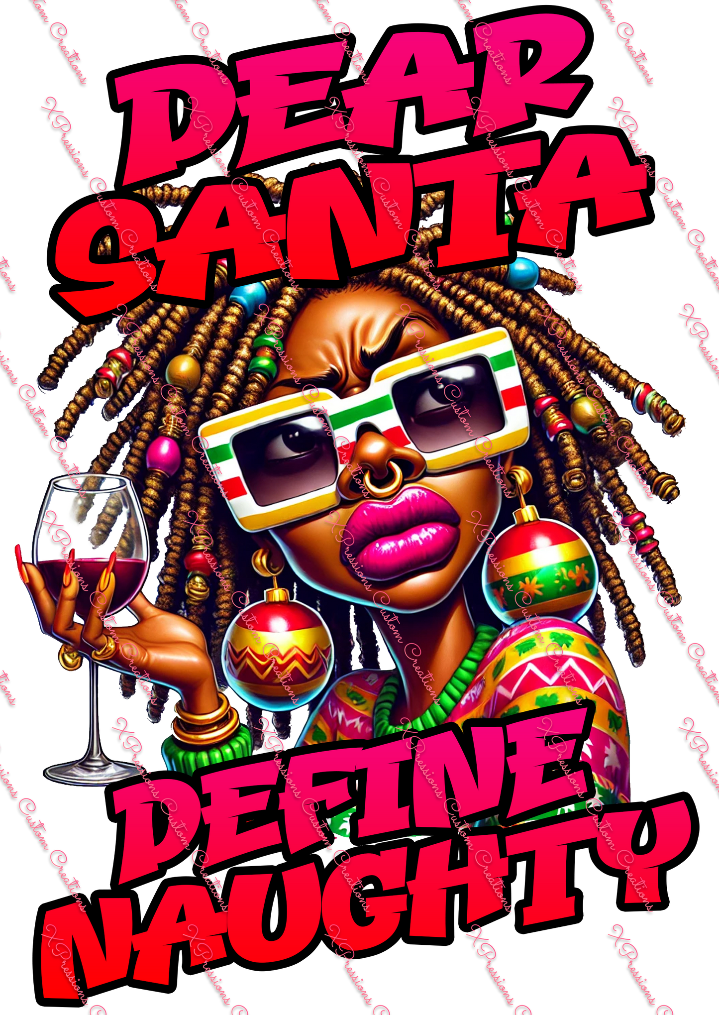 Quirky African Woman Asking Santa to Define "Naughty" - Digitial File Bundle