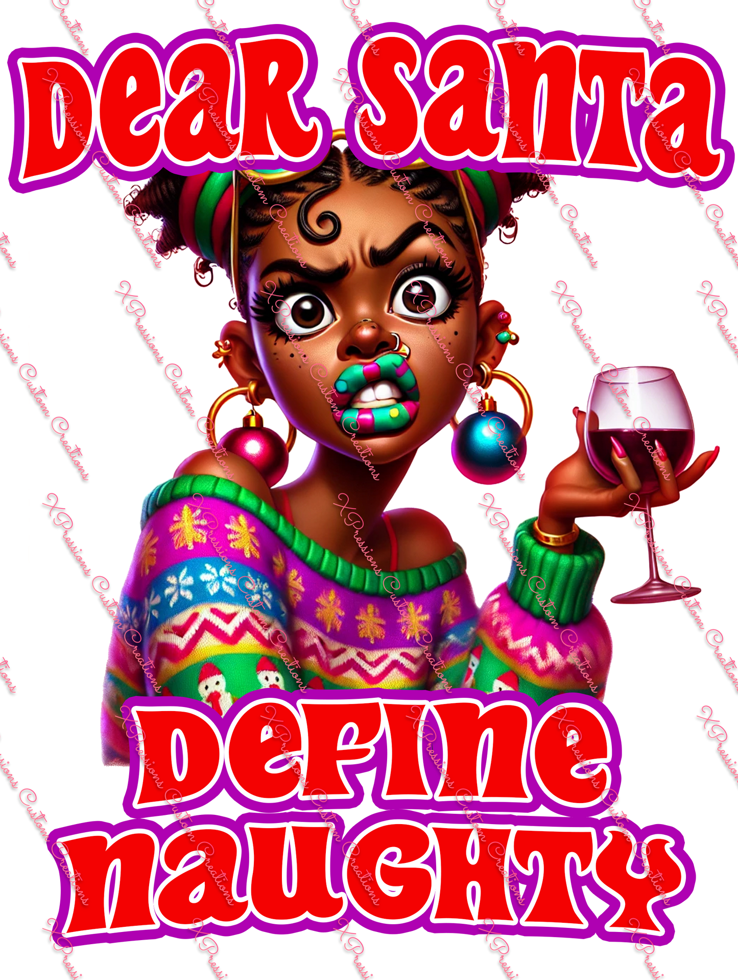 Quirky African Woman Asking Santa to Define "Naughty" - Digitial File Bundle