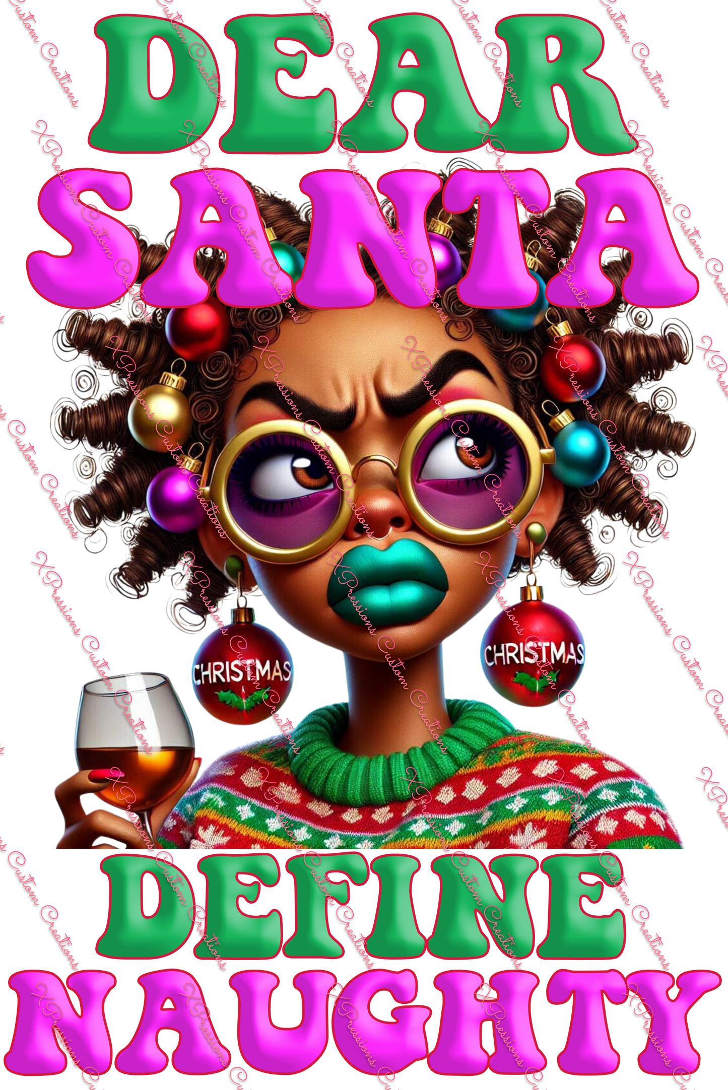 Quirky African Woman Asking Santa to Define "Naughty" - Digitial File Bundle