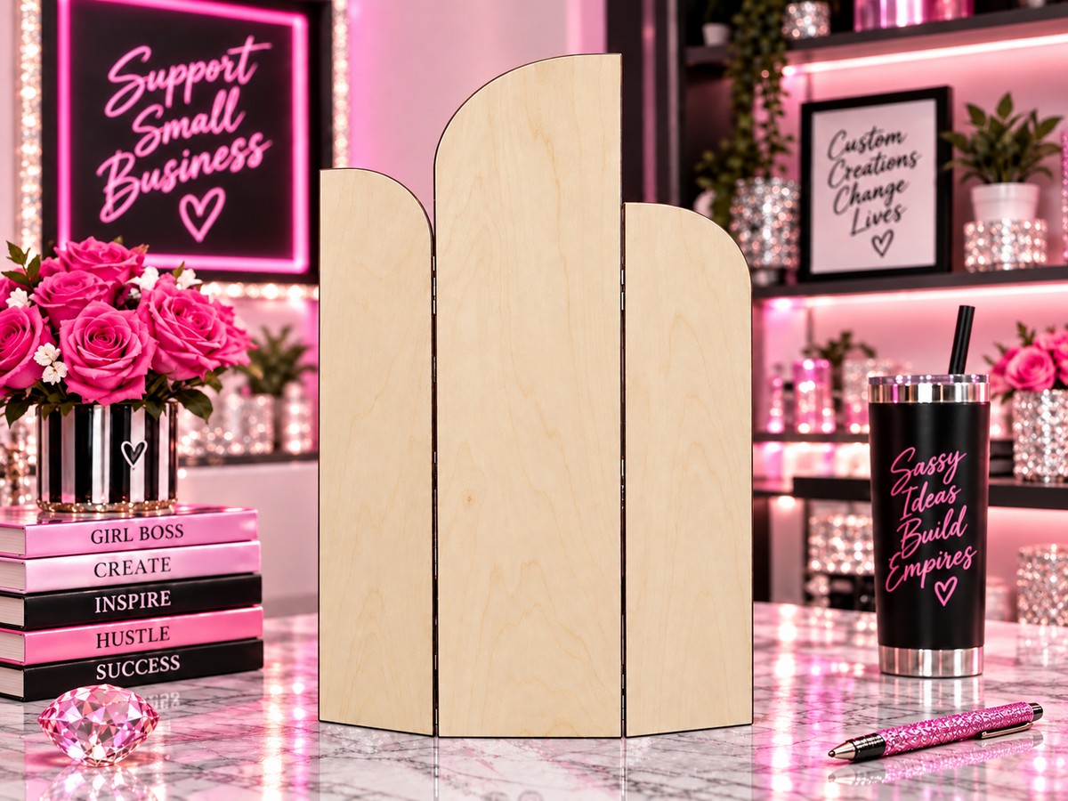 Custom Tabletop Arch Panel Display – 3-Piece Personalized Backdrop