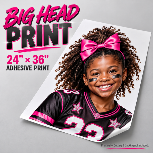24 by 36 inch adhesive Big Head Print with sample photo; print only
