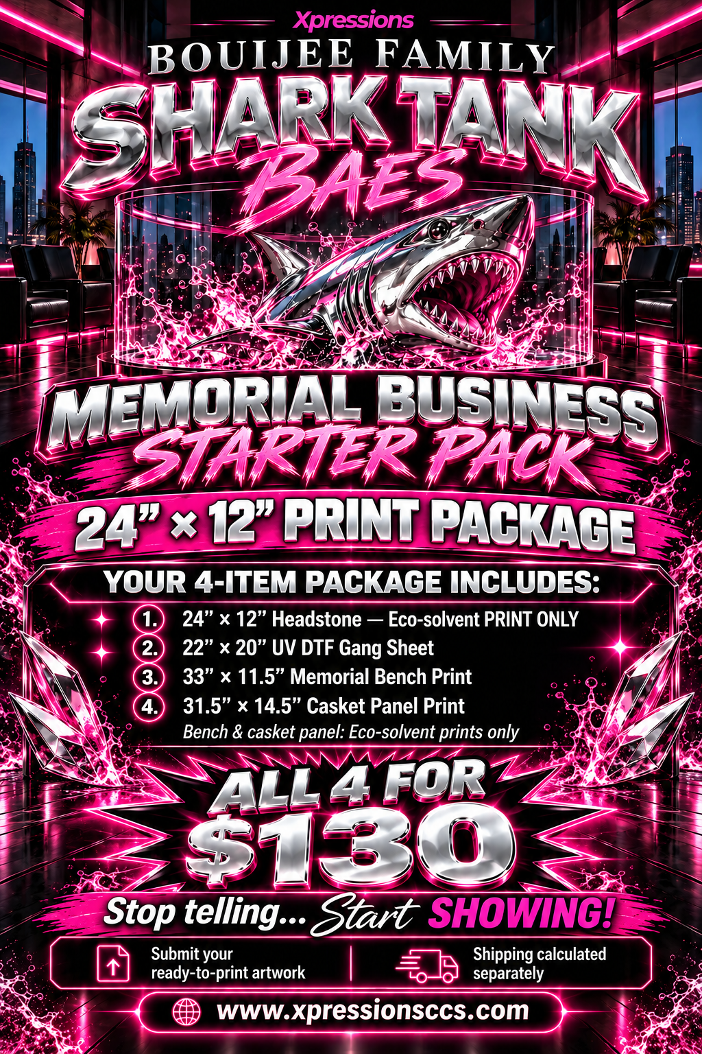 24″ × 12″ Print Only Memorial Business Starter Pack – $130