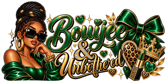 Bouijee & Unbothered emerald and gold UV DTF cup wrap design