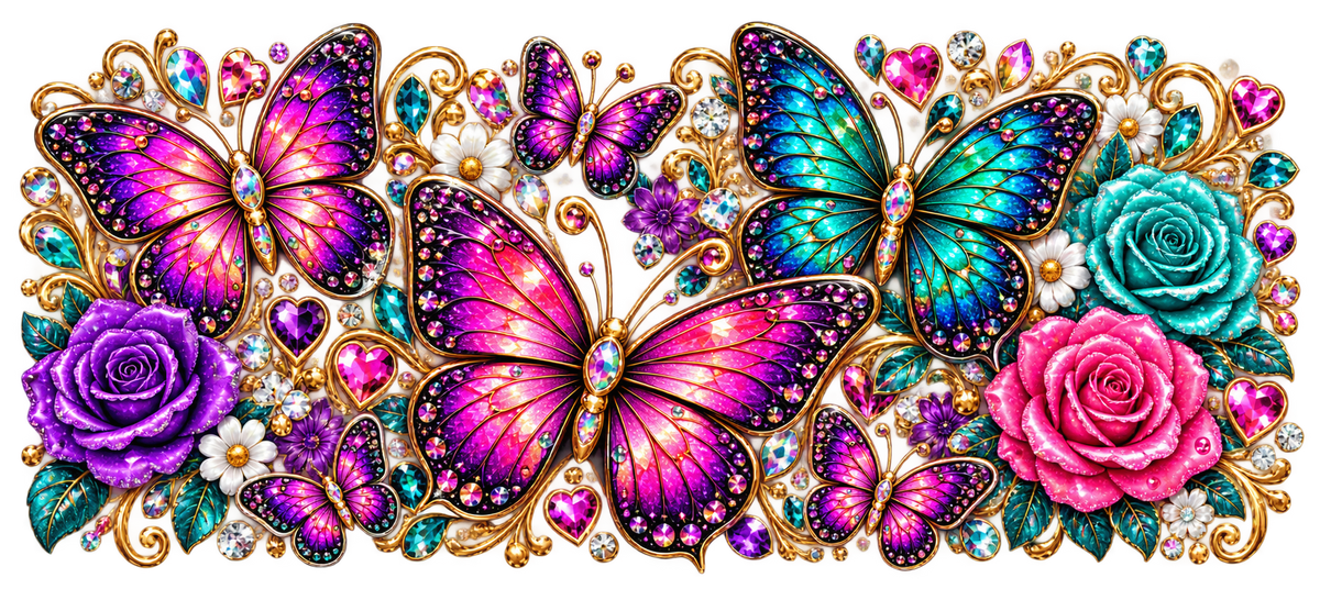Jeweled Butterflies & Roses cup wrap artwork