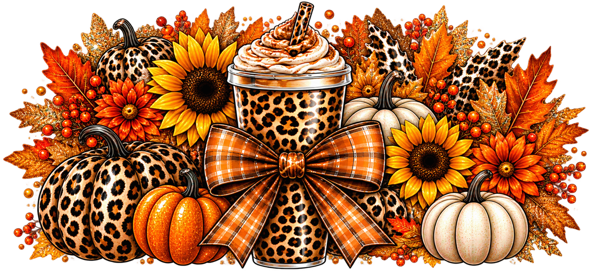 Fall Coffee & Leopard Pumpkins cup wrap artwork