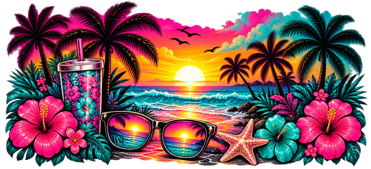 Tropical Sunset cup wrap artwork