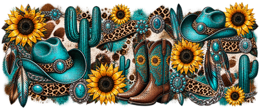 Turquoise Western Boho UV DTF cup wrap artwork