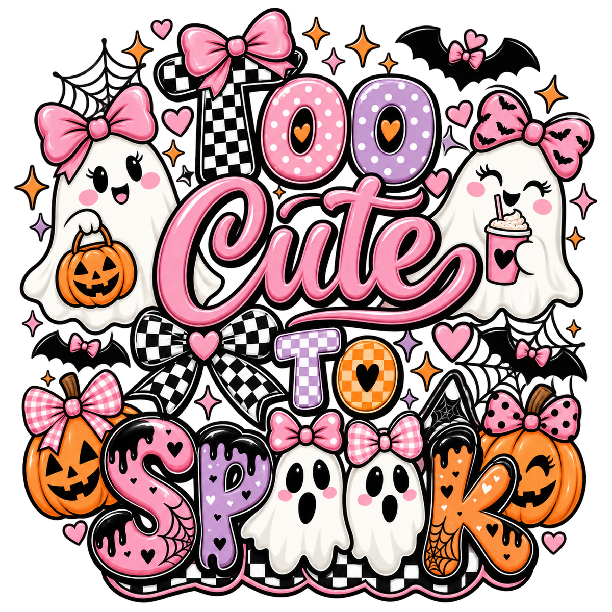Too Cute to Spook — Pink Ghosts — DTF Transfer