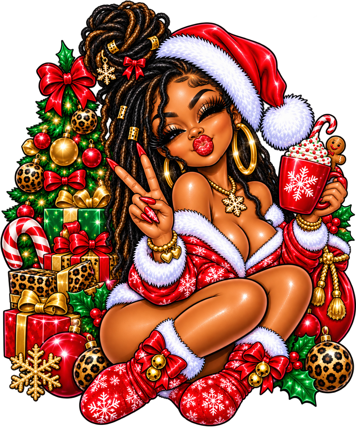Christmas Glam Pin-Up — DTF Transfer — Style 1