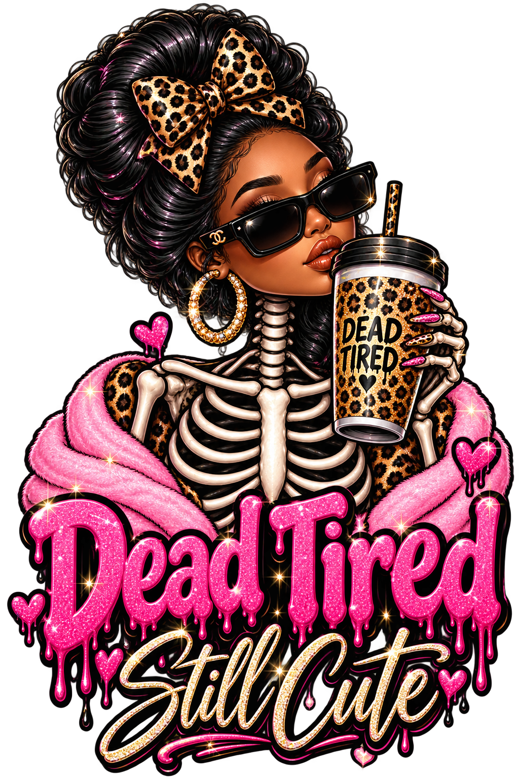 Dead Tired, Still Cute — Skeleton Diva — DTF Transfer — Style 1