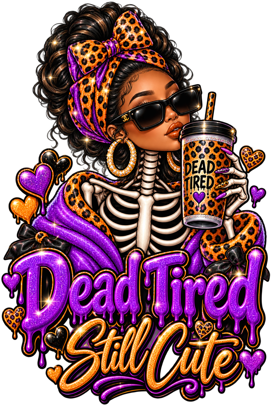 Dead Tired, Still Cute — Skeleton Diva — DTF Transfer — Style 2
