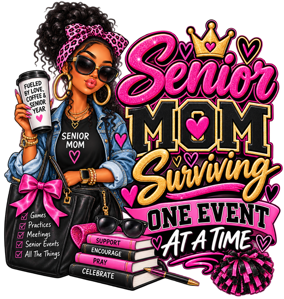 Senior Mom — One Event at a Time — DTF Transfer — Style 1