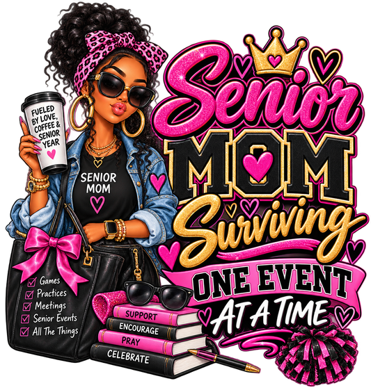 Senior Mom — One Event at a Time — DTF Transfer — Style 1