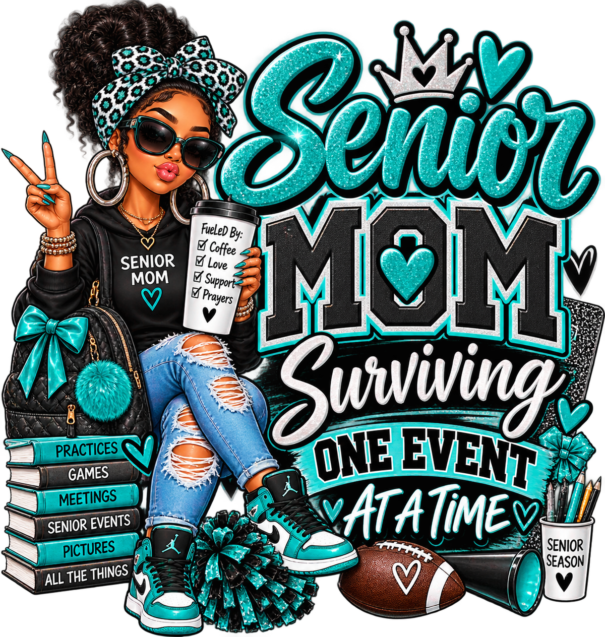 Senior Mom — One Event at a Time — DTF Transfer — Style 3