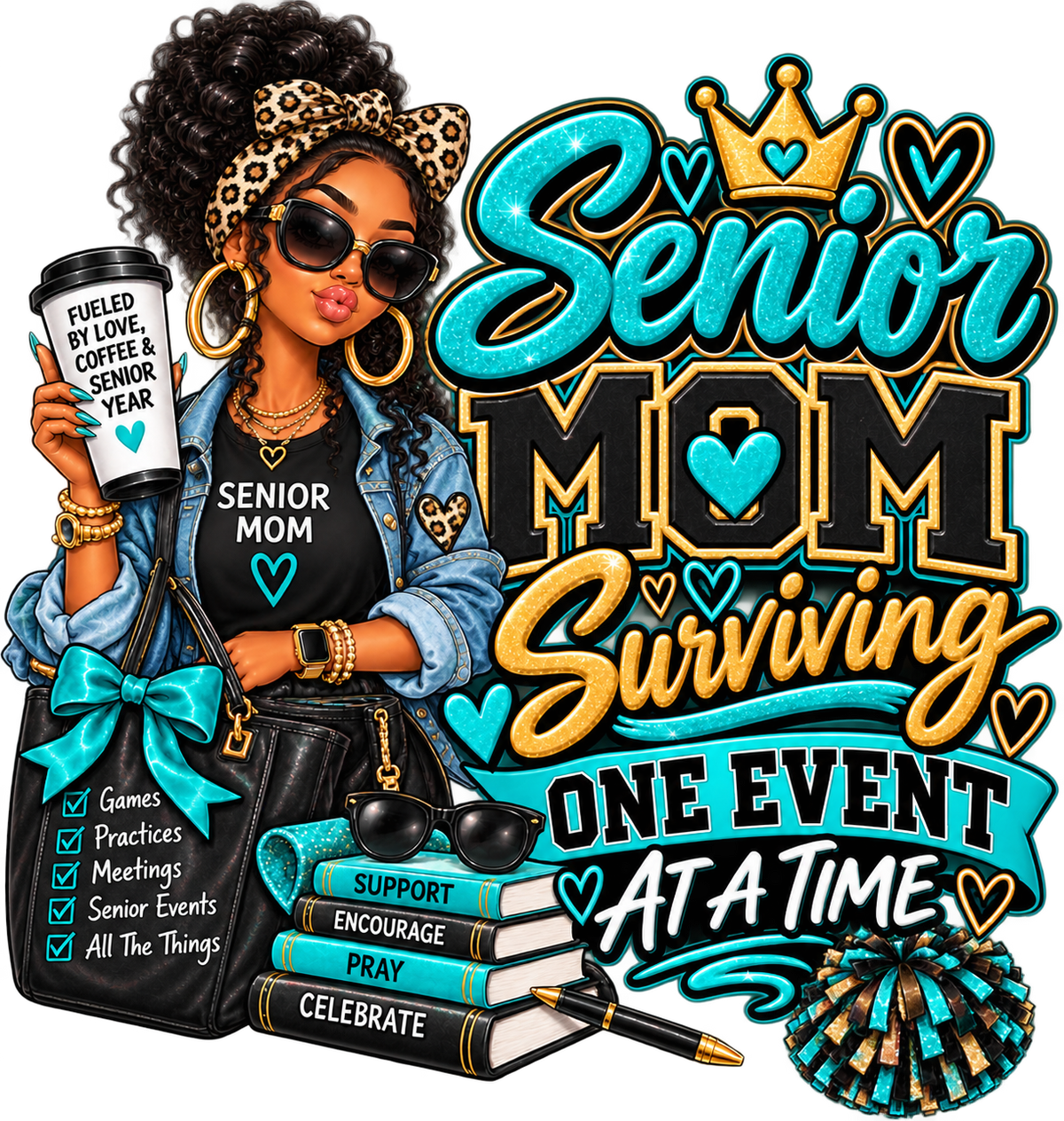 Senior Mom — One Event at a Time — DTF Transfer — Style 4