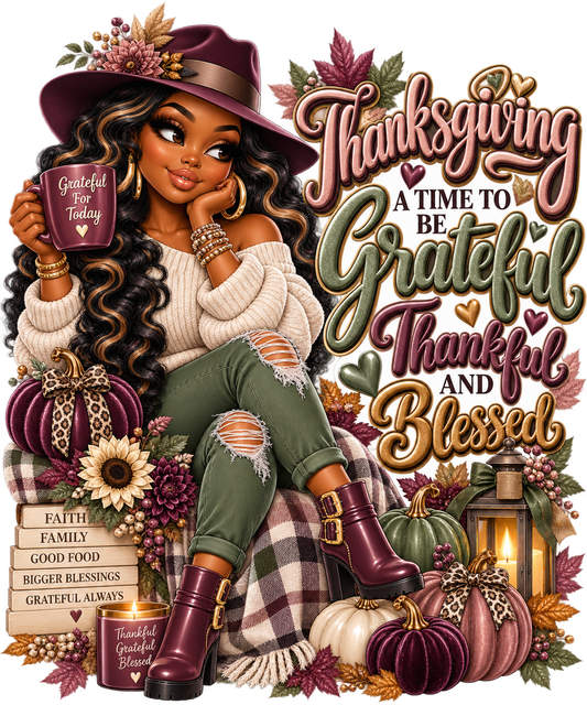 Thanksgiving — Grateful & Blessed — DTF Transfer