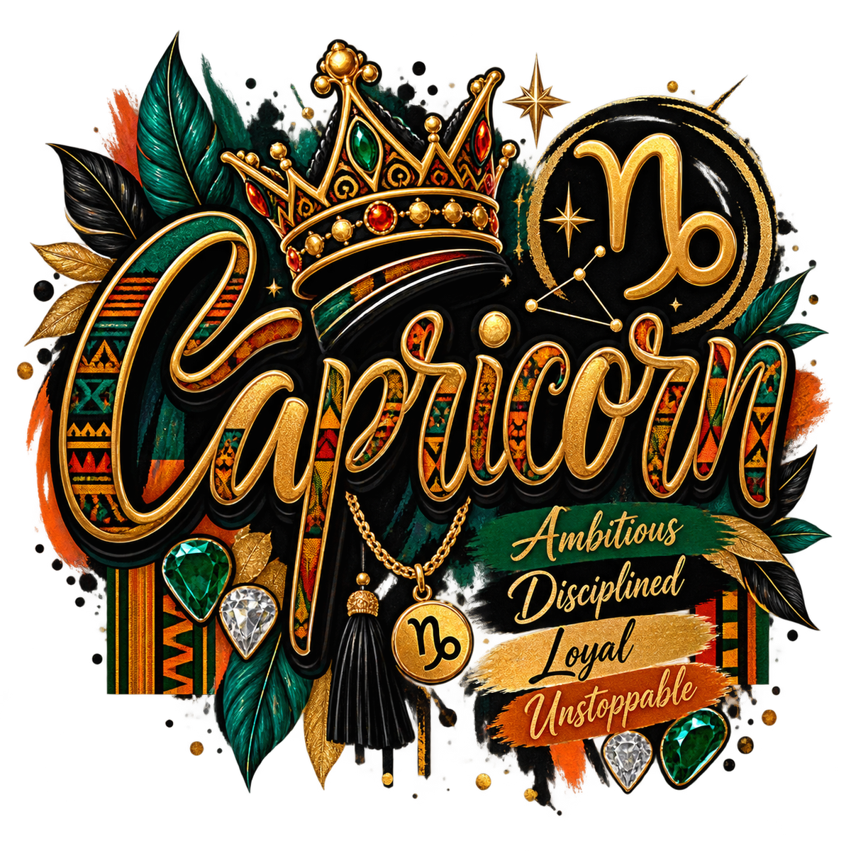Capricorn — Afrocentric Crown — DTF Transfer