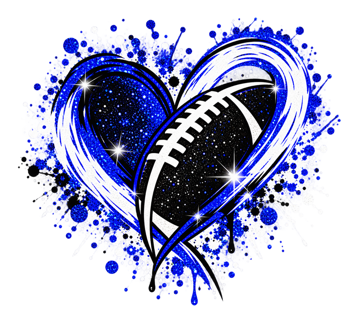 Royal Blue Football Heart — DTF Transfer